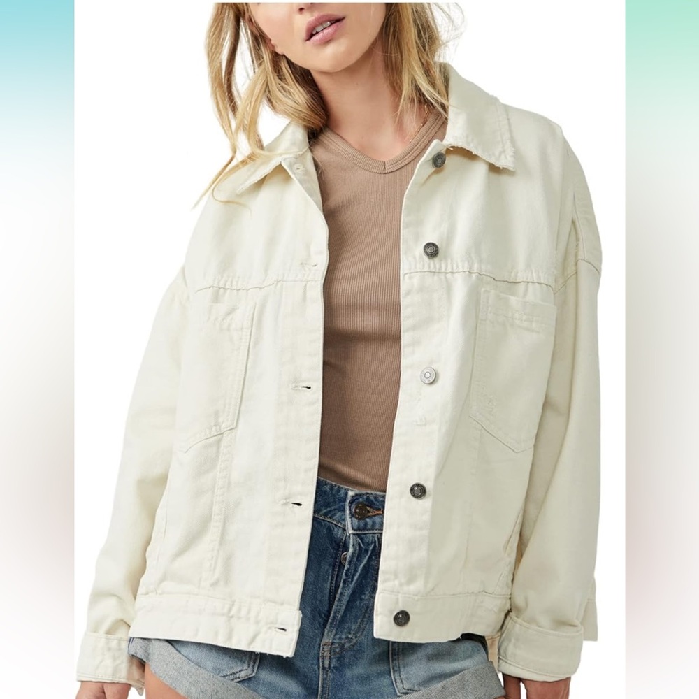 Free People Opal Swing Denim Jacket. Off-white. Size Medium.